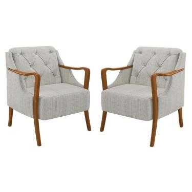 Imagem de Kit 2 Poltronas Decorativas Para Sala De Estar Capitonê Lapa M22 Linho Cru - Mpozenato