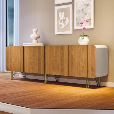 Imagem de Buffet Decorativo Com Puxadores Em Alumínio Pés Aço Maciço Virginia Off White/cinamomo G26 - Gran Belo