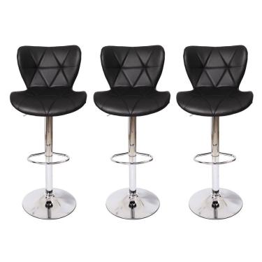 Imagem de Kit 3 Banquetas Estofadas c/encosto p/Cozinha Gir. Preta