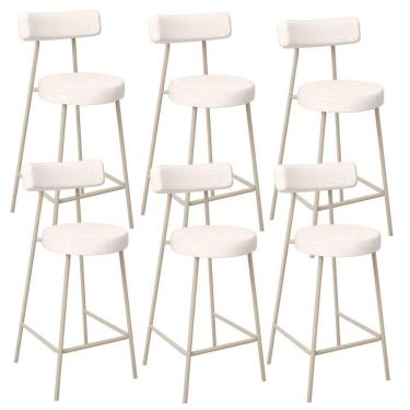 Imagem de Kit 06 Banquetas Baixa Cozinha Sala Jantar Bancada Milão Arena L02 Linho Cru - Lyam Decor