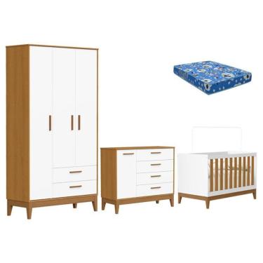 Imagem de Quarto De Bebê Flip Branco Acetinado Savana Com Colchão Ortobom - Reller