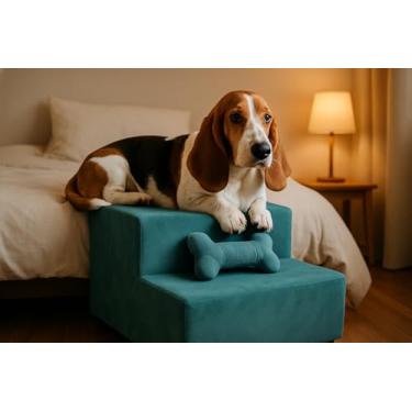 Imagem de Escadinha Pet Luxo, Degraus em MDF com Suede, Acessório para Cães e Gatos, Auxiliar de Subida para Sofá e Cama, 2 Degraus (Tifanny)