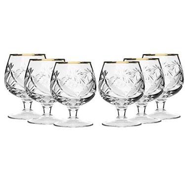 Imagem de Conjunto de 6 copos de cálice de conhaque escocês de conhaque escocês com haste de uísque russo, vidro antiquado com aro de ouro 24K, licor de vodca, feito à mão