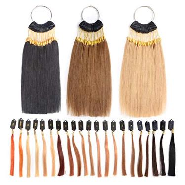 Imagem de RemeeHi Anéis 100% cabelo humano amostra teste de cor com fivelas douradas amostras de cabelo liso para salão de cabeleireiro 30 fios/conjunto marrom escuro 4°