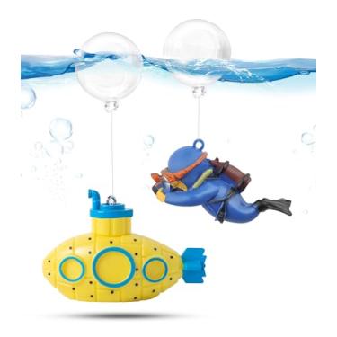 Imagem de CousDUoBe Mini decoração de aquário submarino flutuante de 5,3 cm, lindo conjunto de submarinos retrô e mergulhador flutuante, acessórios para aquário de peixes betta resinosos