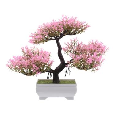 Imagem de HEATSHAKING Imitação de plantas para decoração de casa, bonsai falso, árvore de cerejeira artificial, jardim, vaso de plantas, decoração de mesa, decoração de mesa para homens, mini bonsai, artificial