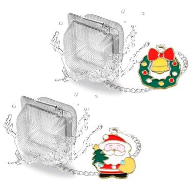 Imagem de PUSCOBSY Conjunto de bolas de chá de Natal, infusor de chá de malha de aço inoxidável, filtros reutilizáveis para chá de folhas soltas, 2 peças com guirlanda de Natal e pingente de Papai Noel
