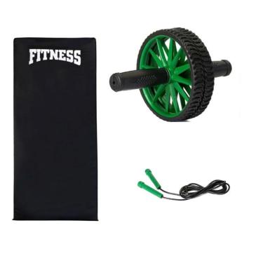 Imagem de Kit 3 Fitness Roda + Corda + Colchonete Exercícios Abdominal Funcional Treino-Unissex