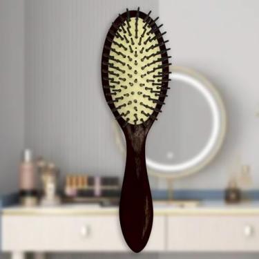 Imagem de Pente de madeira com cerdas de metal, pente de metal antifrizz, adequado para cabelos encaracolados, finos, ondulados, lisos, massageando o couro cabeludo, cabelos molhados ou secos