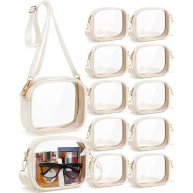 Imagem de Amylove Bolsa transversal transparente aprovada para estádio de 12 peças, bolsas transparentes de TPU com alça ajustável para shows, esportes, homens e mulheres, Branco, Bolsa transparente