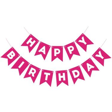 Imagem de Faixa rosa choque feliz aniversário placa para pano de fundo rosa choque decorações de aniversário para meninas mulheres 13 anos 15 21 30 festa bandeira guirlanda parede porta bandeira