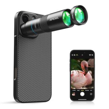 Imagem de APEXEL Lente teleobjetiva 10X e lente macro de 150 mm com capa de telefone 16 Pro Max