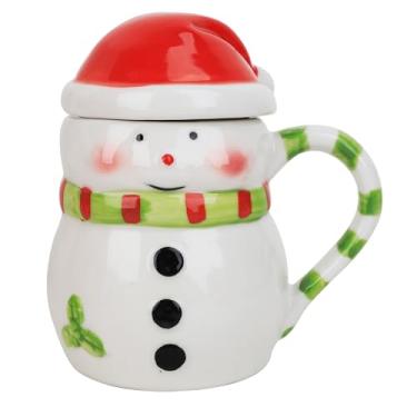 Imagem de Starsouce Caneca de cerâmica de boneco de neve de Natal com tampa - 400 ml/382.7 g Caneca de café festiva novidade para chocolate quente leite bebidas festivas presente de Natal bonito aniversário