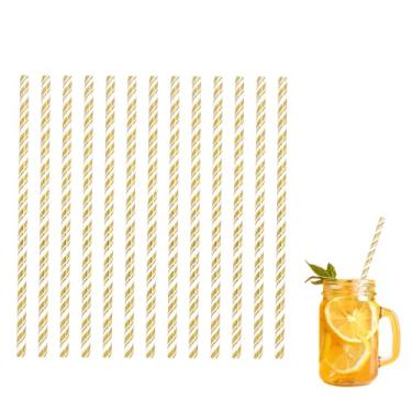 Imagem de NIEITRK 100 canudos de papel para beber, canudos de papel listrados dourados descartáveis para coquetéis, batidos, festas de aniversário, casamento, chá de bebê, suprimentos de festa de Natal 19,7 x