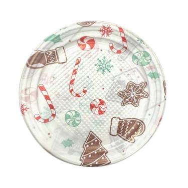 Imagem de Kits Pratos Descartáveis Plásticos Natal 15cm Biodegradável 10 Unidades pratos descartaveis para festa(100 Pratos)