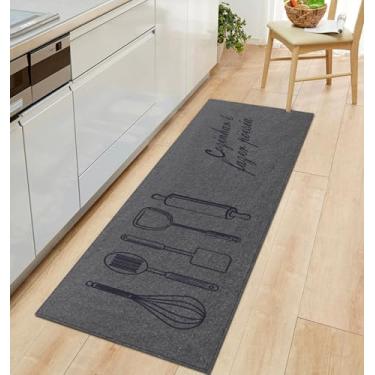 Imagem de Tapete Passadeira Antiderrapante para Cozinha, Cinza Chumbo Poesia azul 45x140cm