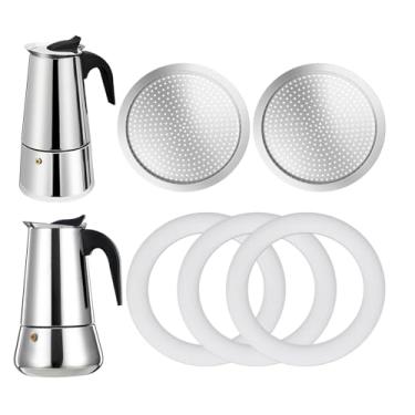 Imagem de DITOSH 2 peças de filtro com 3 peças de vedação de silicone para 12 xícaras de fogão, cafeteira expresso, peças de reposição para barriga grande e panela reta de moka de aço inoxidável