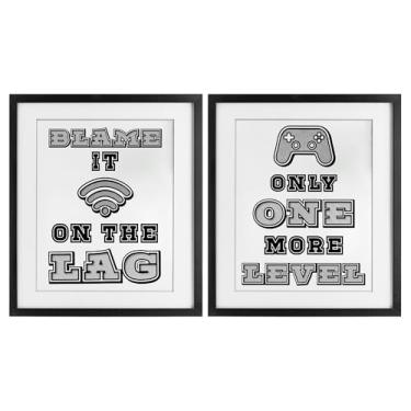 Imagem de Stupell Industries Black & White Gamer Quotes 2 peças impressão emoldurada preta sob o vidro, design por Marcus Prime, 16 x 13