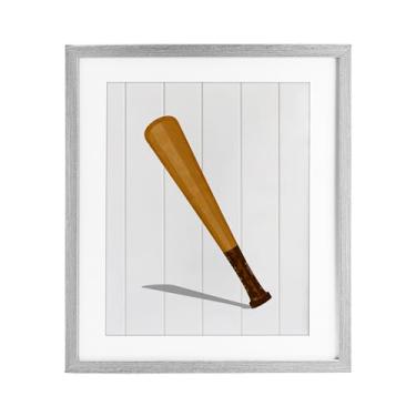 Imagem de Stupell Industries Estampa emoldurada cinza de taco de beisebol esportivo sob vidro, design de Christine Simpson Art, 40,6 x 33,5 cm