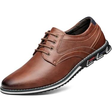 Imagem de AWINIWI Sapatos Sociais Casuais Masculinos Confortáveis, Marrom Claro, Largos, Da Moda, Tênis Sociais Masculinos, Clássicos Para Escritório, Sapatos Oxford Masculinos De Couro, Sapatos Casuais Para