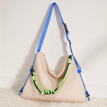 Imagem de Bolsa transversal de lona com cordão para mulheres – Bolsa de ombro simples de grande capacidade com fecho de zíper, Branco, Medium, Mochila casual