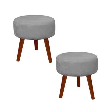 Imagem de Kit 2 Puff Redondo Decorativo Danny Pés Palito Cor:cinza Claro