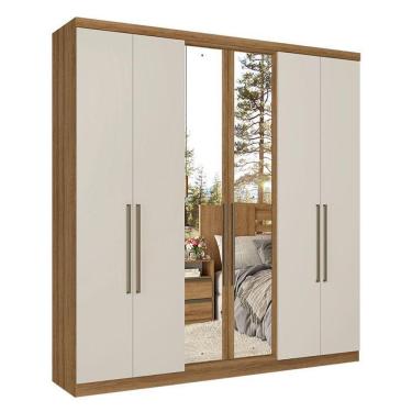Imagem de Guarda Roupa Casal Presence Full Glass 6 Portas Almendra Off White Acetinado - Thb