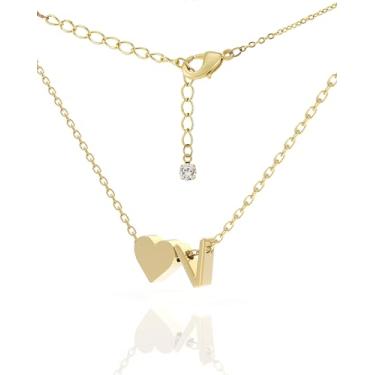 Imagem de Colar feminino com inicial banhada a ouro 18K delicado – Colar pequeno com pingente de coração em delicada corrente de cabo – Linda joia com monograma do alfabeto A-Z para mulheres, vem em uma caixa