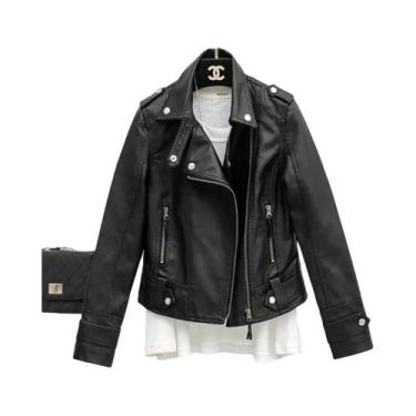 Imagem de Jaqueta Feminina Curta De Couro PU Preta Estilo Gótico Punk Casaco De 