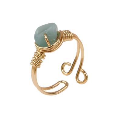 Imagem de Naturepernulo Anel feminino banhado a ouro 14K turquesa boho com abertura de arame irregular, Metal, Sem pedra preciosa
