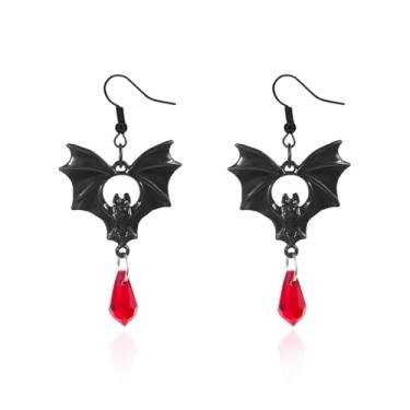 Imagem de Brincos de Halloween para mulheres, fofo, gótico, morcego, lua, gota de sangue, brincos pendentes, acessórios para vestidos de vampiro gótico, bijuterias de fantasia de Halloween, Adjustable, Liga de