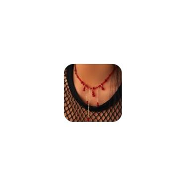 Imagem de YNZGYBY Gargantilha feminina com contas vermelhas de sangue de Halloween, góticas, com borla, vampiro, acessórios, gótico, transparente, bruxa, bijuteria, Large, Zinco, Sem Pedra Preciosa