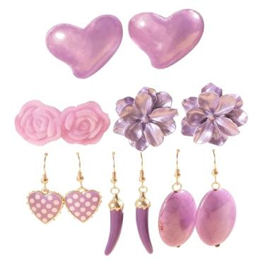 Imagem de Brincos de coração grosso para mulheres, flor roxa, floral, camélia, rosa, oval, turquesa, pingente de gota, joia de dança e pimenta, Acrílico, Sem pedra preciosa