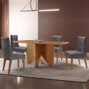 Imagem de Mesa Evora 120 Mdf Canto Com 4 Cadeiras Safira Linho Grafite Naturalle