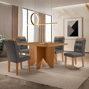 Imagem de Mesa Evora 90 Mdf Com 4 Cadeiras Carol Veludo Grafite Naturalle