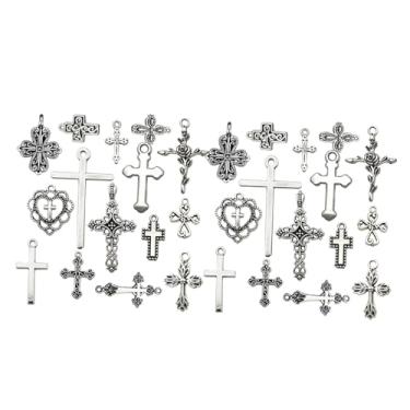 Imagem de Fenteer Conjunto de 30 pingentes de cruz, joias elegantes e criativas, presentes em liga de zinco para homens e mulheres, ideais para cintos, brincos,