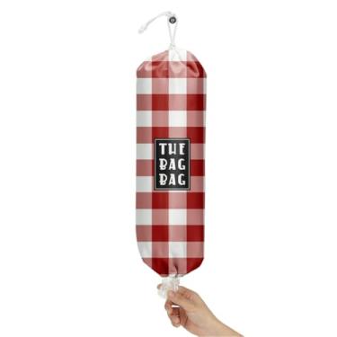 Imagem de IHopes+ Suporte de saco de plástico, organizador de sacolas de compras reutilizável e lavável, para decoração de cozinha doméstica, viagem, acampamento, use 1 pacote, padrão xadrez vermelho e branco