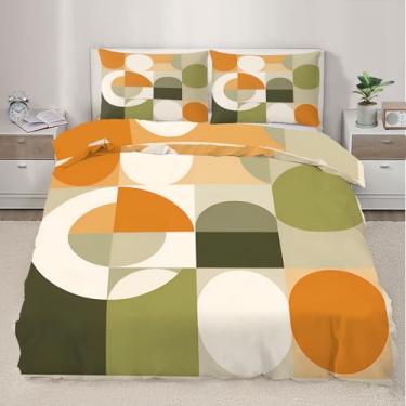 Imagem de QINYUN Capa de edredom moderna de meados do século, Queen, conjunto de cama geométrico abstrato, 3 peças, decoração de quarto, círculo, medieval, capa de edredom e 2 fronhas com fecho de zíper