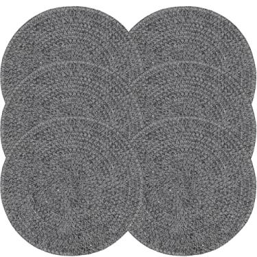 Imagem de Privalace Jogo americano redondo de PVC 38 cm, conjunto de 6, tapetes de mesa decorativos de tecido antiderrapante resistente ao calor para jantar e restaurante em casa, preto