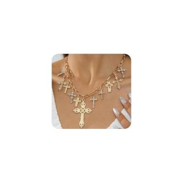 Imagem de Colar feminino com pingente de cruz de ouro grosso, vintage, pérola, zircão, cruz, clipe de papel, gargantilha, acessórios de joias de festa, presente, Large, Metal, Sem Pedra Preciosa