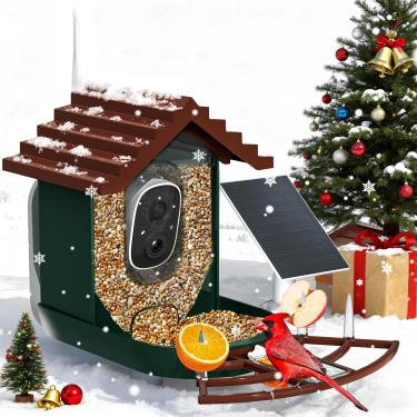 Imagem de Alimentador inteligente de pássaros com câmera movido a energia solar e identificação biológica de IA, alimentadores de pássaros WiFi de 2,4 GHz para ambientes externos, vídeo ao vivo 2K, alertas de