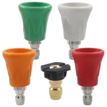 Imagem de Zorveiio Protetor de bocal de lavadora de pressão, 5 peças de aço inoxidável de alta potência conjunto de pontas de bocal de lavagem com tampa protetora de borracha atualizada e conexão rápida de 0,65