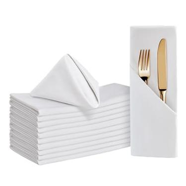 Imagem de BALCONY & FALCON Guardanapos de pano de algodão, pacote com 12, branco, quadrado, macio, absorvente, lavável, guardanapos de 50,8 x 50,8 cm, para restaurantes, casamentos, feriados, jantares em