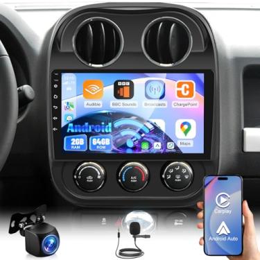 Imagem de Volxcereo Rádio automotivo para Jeep Compass Patriot 2010-2016, [2+64] estéreo com tela sensível ao toque de 10,1 polegadas com Carplay/Android Auto, GPS, WiFi, Bluetooth, SWC, FM/RDS, link espelhado