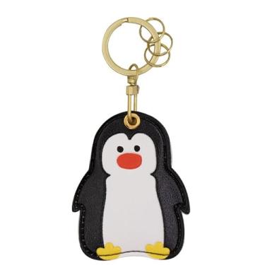 Imagem de Capa MC Fashion de couro PU compatível com AirTag, estojo de rastreador GPS fofo de gato e cachorro de estimação, chaveiro (pinguim)