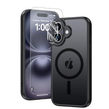 Imagem de Saiuxiu Capa para iPhone 17, compatível com MagSafe, com protetor de tela + protetor de lente de câmera, fosco translúcido anti-impressão digital, capa protetora fina de grau militar à prova de choque