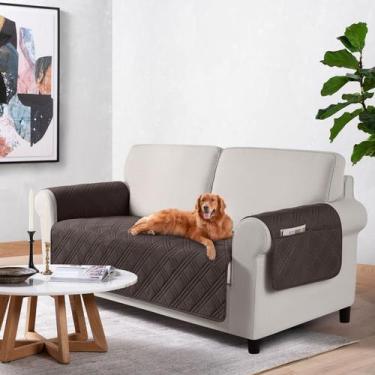 Imagem de Capa de sofá impermeável TAOCOCO Loveseat com bolso, chocolate