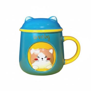 Imagem de Caneca Porcelana 3D com Tampa e Colher Gatinho Verde