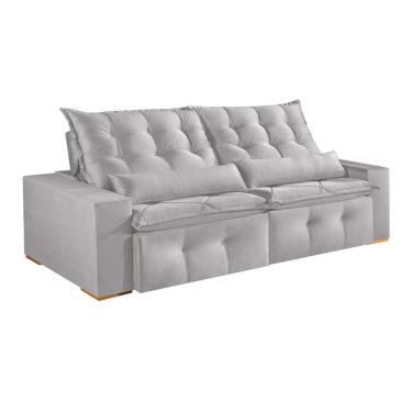 Imagem de Sofá 3 Lugares Retrátil e Reclinável França Veludo Prata 210 cm