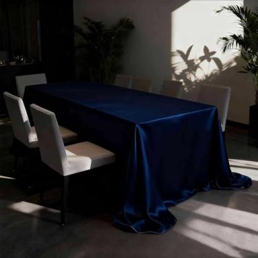 Imagem de Wuluwala Toalha de mesa retangular de cetim lisa oblonga lavável toalha de mesa decorativa de tecido de seda brilhante para restaurante, cozinha, jantar, festa de casamento, eventos de banquete, azul